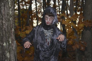 you were an awesome Walking Dead zombie this Halloween!  I posed you in the woods to make it look even more authentic. Your Dad did a great job with the makeup!